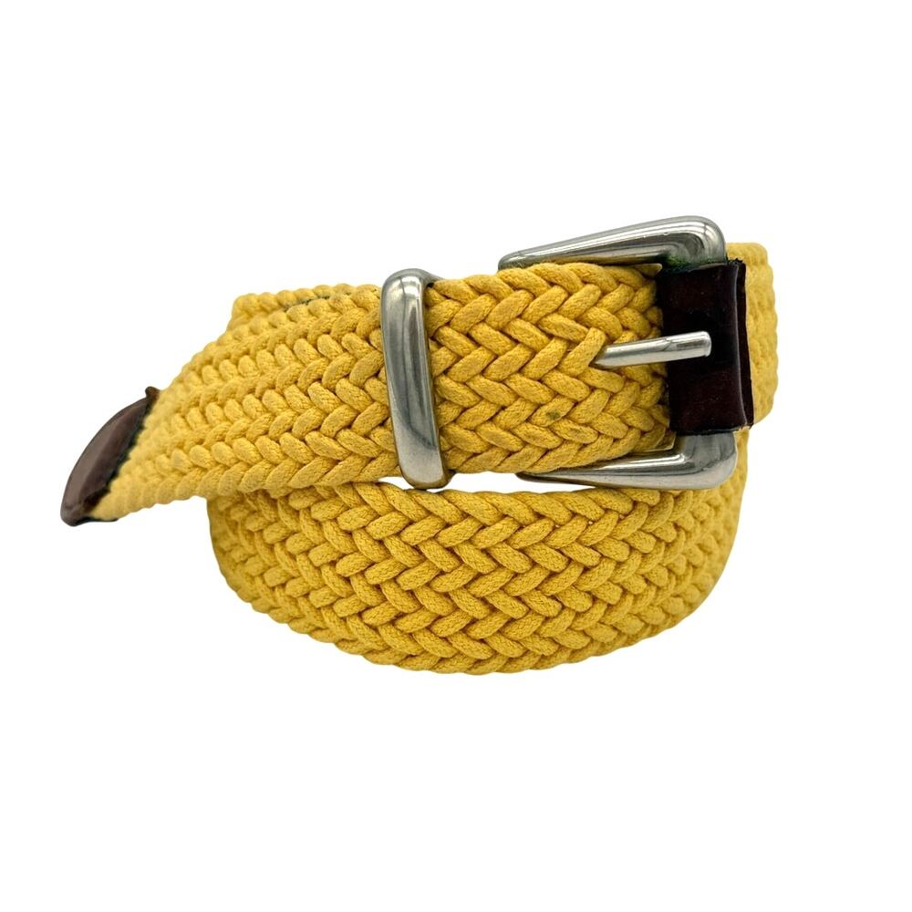 Vintage The Limited Braided Belt Yellow Brown Italian Leather Trim Made in USA S